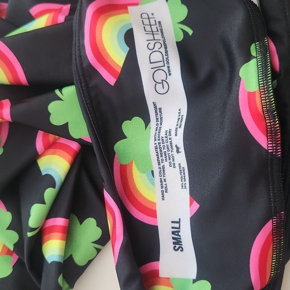 Goldsheep St. Patrick’s Day Raunbow Four Leaf Clover Black Leggings Small - Picture 7 of 9